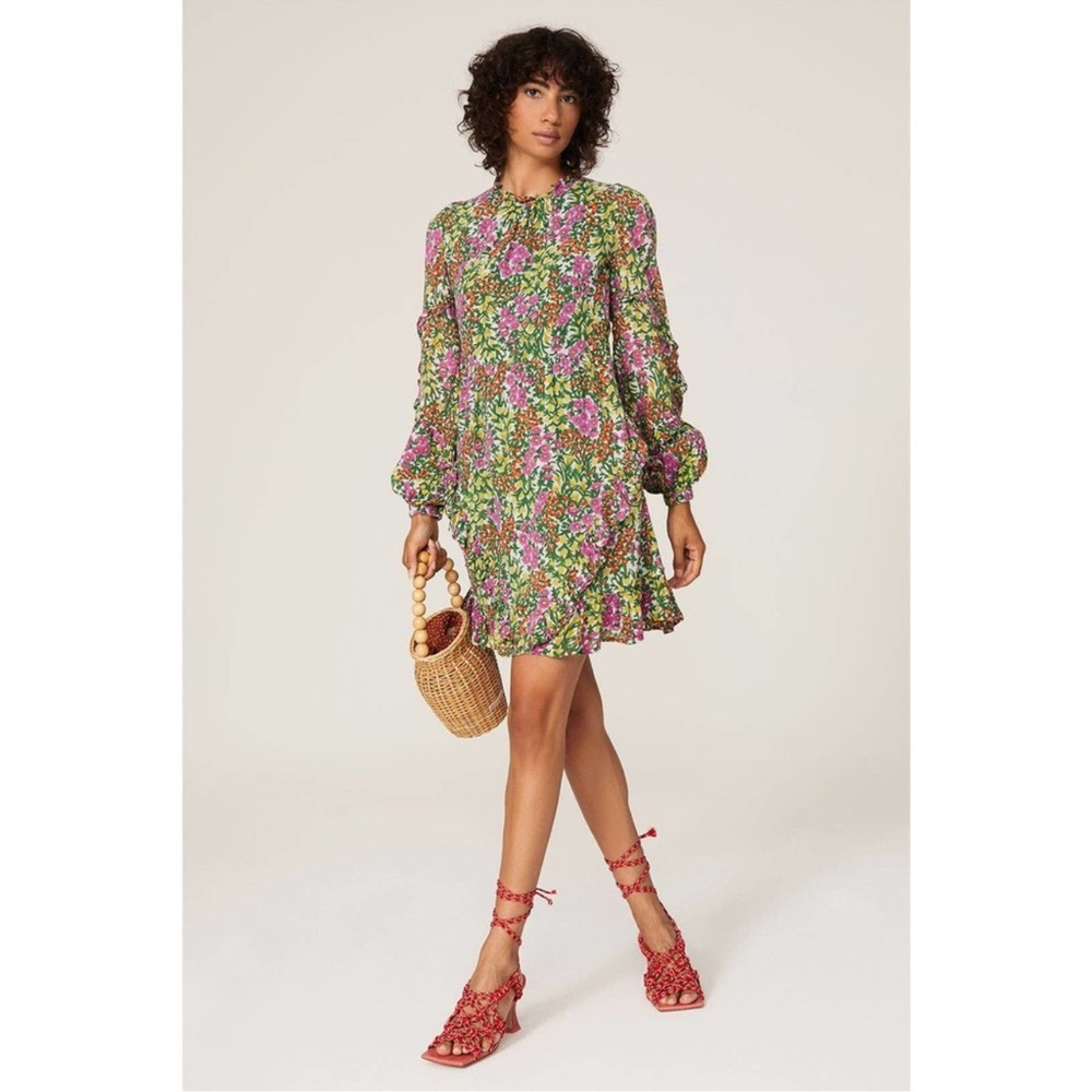 BANJANAN Lila Dress Floral Printed Mock Neck Green Size 4